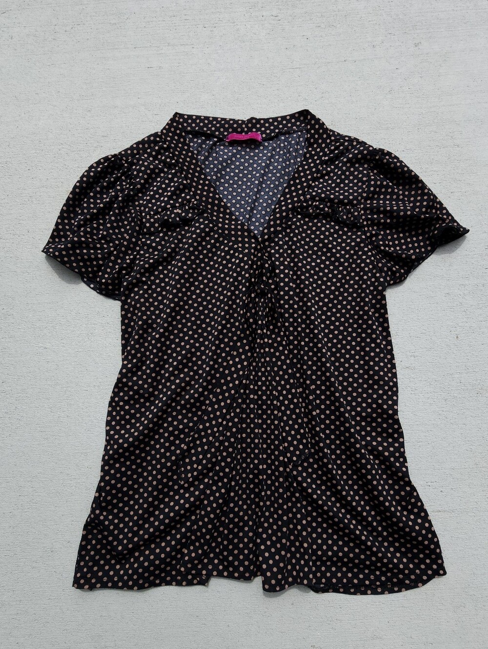 Y2K Julies Closet Black/Brown Polka Dot Light Weight Blouse Womens Jr Size XL